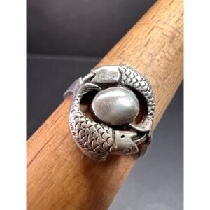 Vintage Sterling Pisces Koi Ouroboros Ring Size 8.75 Dead Stock